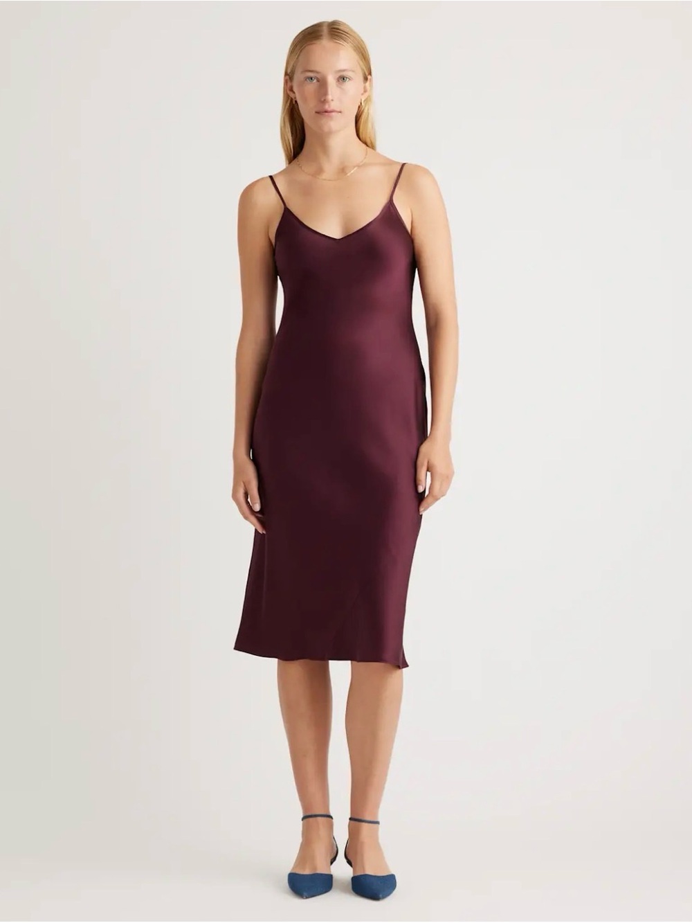 NWT Quince 100% Mulberry Silk Midi Slip Dress - Wine Tasting Red